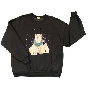 Vintage 90s Christmas Sweatshirt Gopher Sport Polar Bear Womens XL Black‎ USA